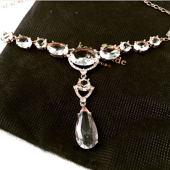 New Kate Spade Rose Gold Crystal Cascade Necklace - Picture 5 of 7